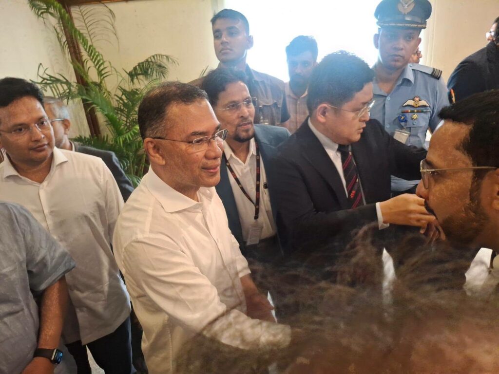 Dr. Khandakar Alamgir Hossain, Executive Director of Gram Unnayan Karma (GUK), exchanging greetings with Prime Minister Tarique Rahman following a high-level meeting at the Prime Minister’s Office.